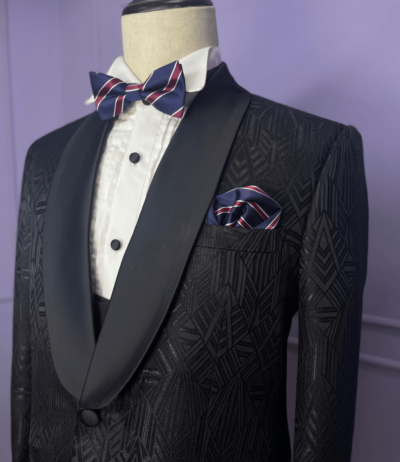 Black Printed Tuxedo Suit - Image 2