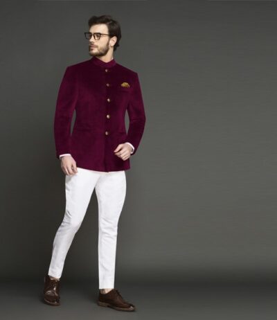 Maroon Velvet Jodhpuri Suit - Image 2