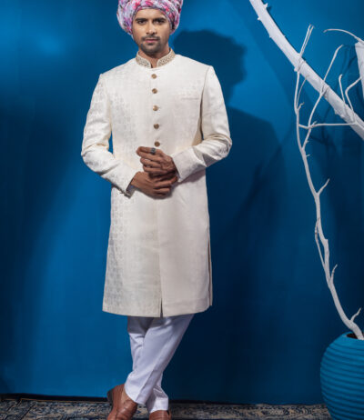 Off White Sherwani With Zardosi Hand Work