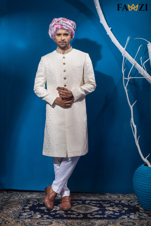 Off White Sherwani With Zardosi Hand Work