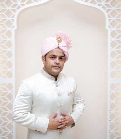 Elegant White Sherwani with Handcrafted Zardozi work
