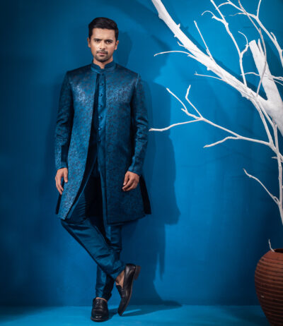 Deep See Blue Customized Open Sherwani