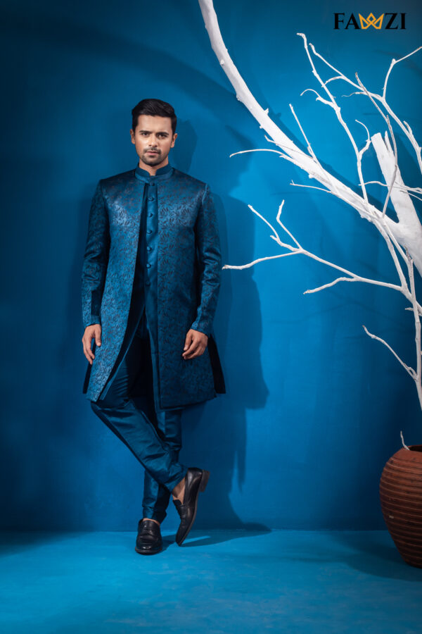 Deep See Blue Customized Open Sherwani