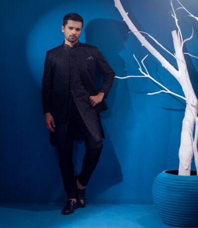 Luxury Black Open Front Jodhpori  Suit