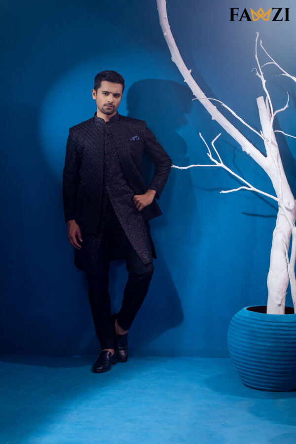 Luxury Black Open Front Jodhpori  Suit