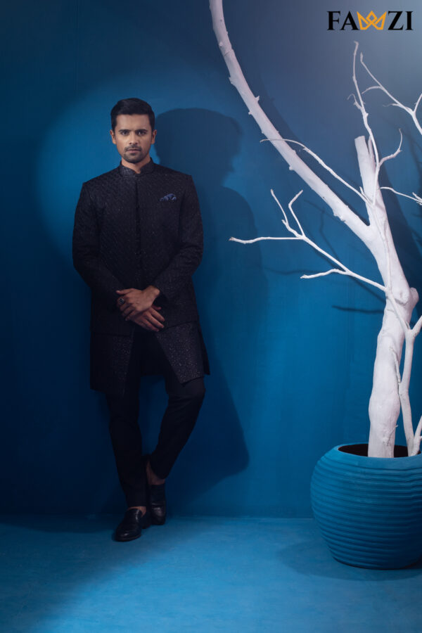 Luxury Black Open Front Jodhpori  Suit - Image 2