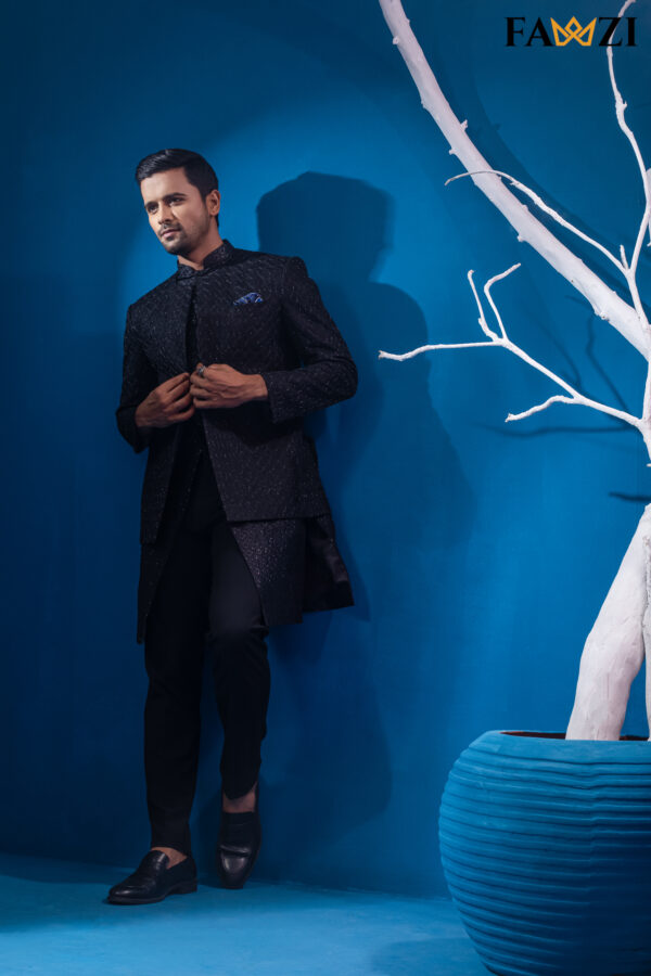 Luxury Black Open Front Jodhpori  Suit - Image 3