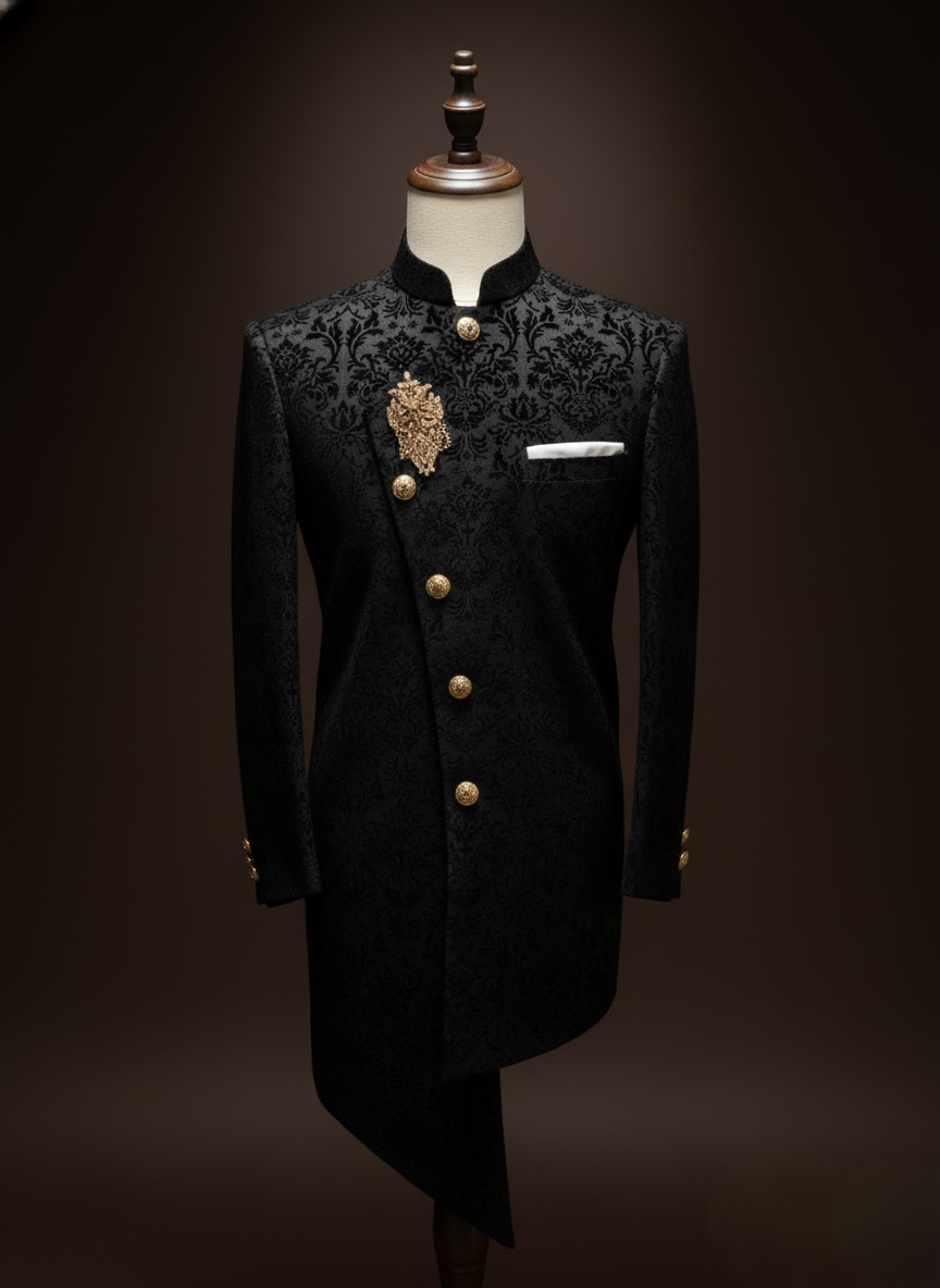 664 (2) Black Indo Western Achkan - Image 1